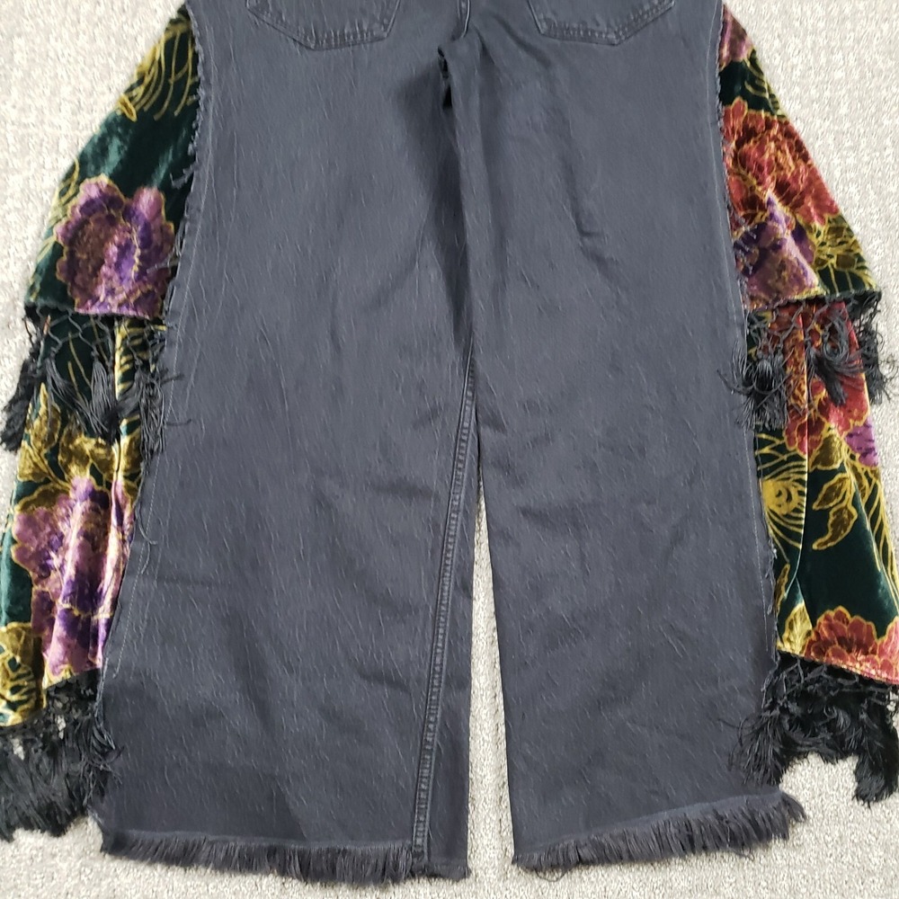 We the Free People Jeans 28 (33x29) Black Just Frills Low-Rise Wide-Leg Boho - Picture 10 of 16